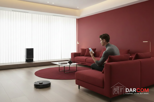 Cherry Red Living Room with DARCOM logo