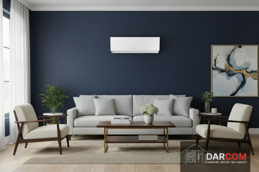 Gree AC in Navy Blue Living Room with DARCOM Logo