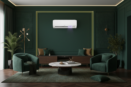 LG Air Conditioner in Dark Green Living Room