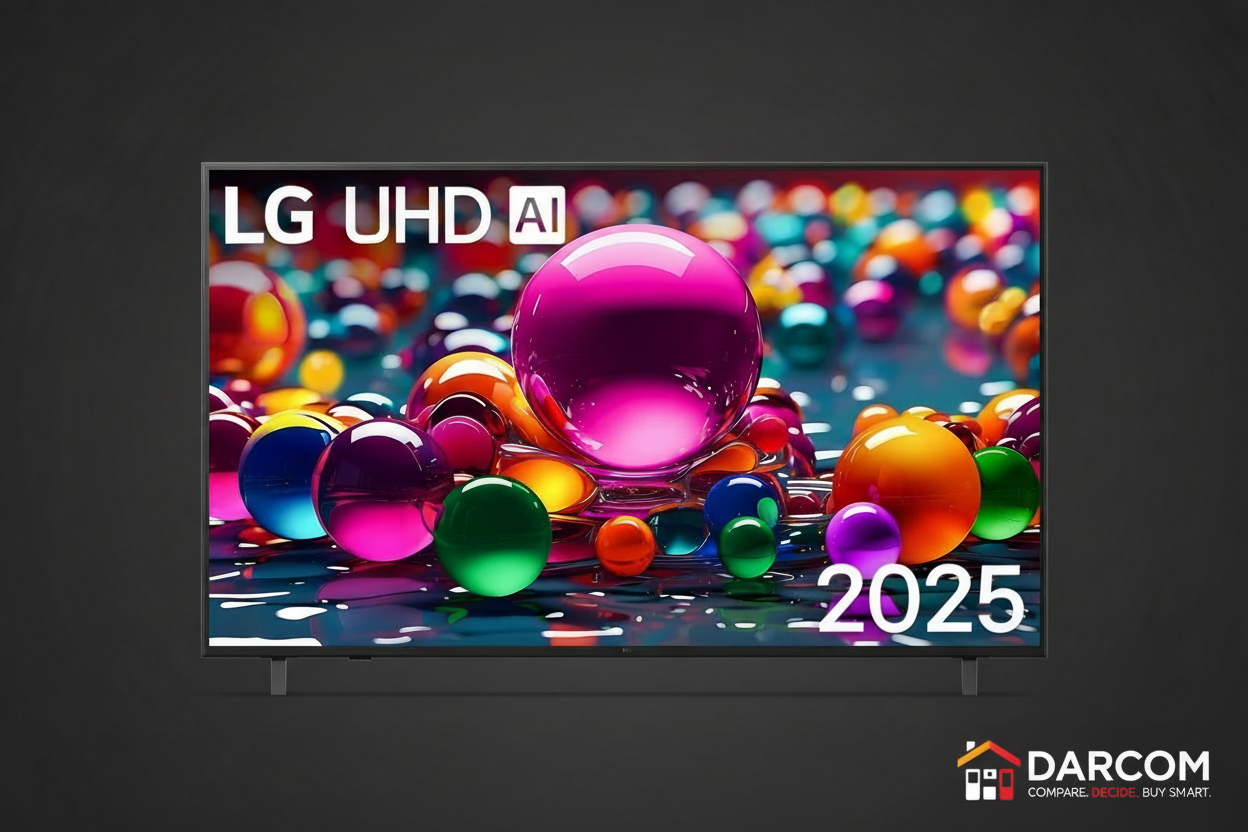 LG UHD TV with DARCOM logo - Dark Background