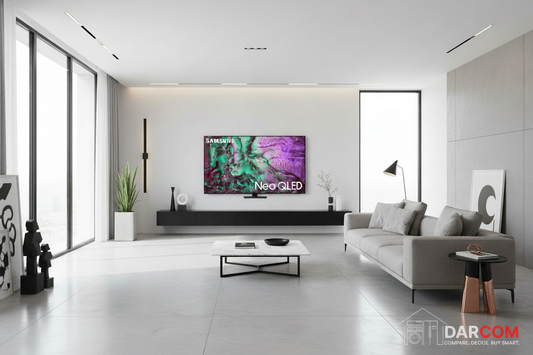 Samsung Neo QLED TV with DARCOM logo - Living Room