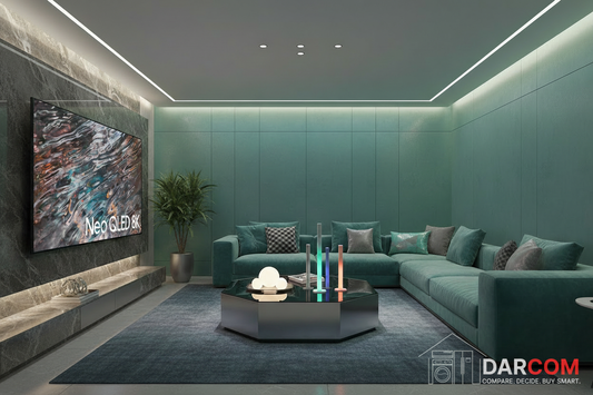 Samsung Neo QLED TV with DARCOM logo - Living Room
