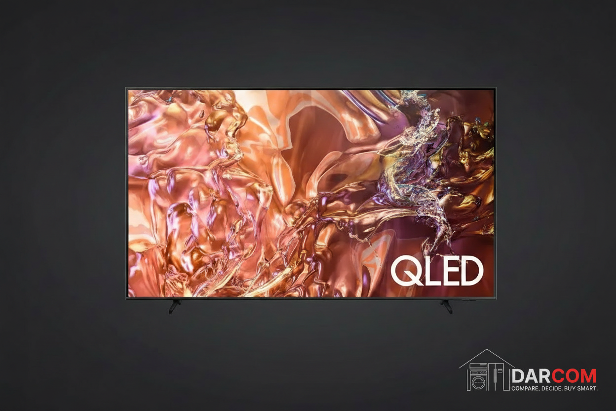 Samsung QLED TV with DARCOM logo - Dark Background