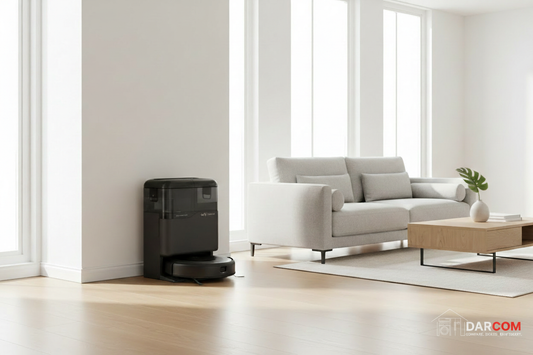 White living room with DARCOM logo