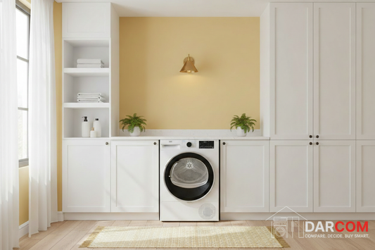 Beko Dryer Yellow Laundry Room with DARCOM Logo