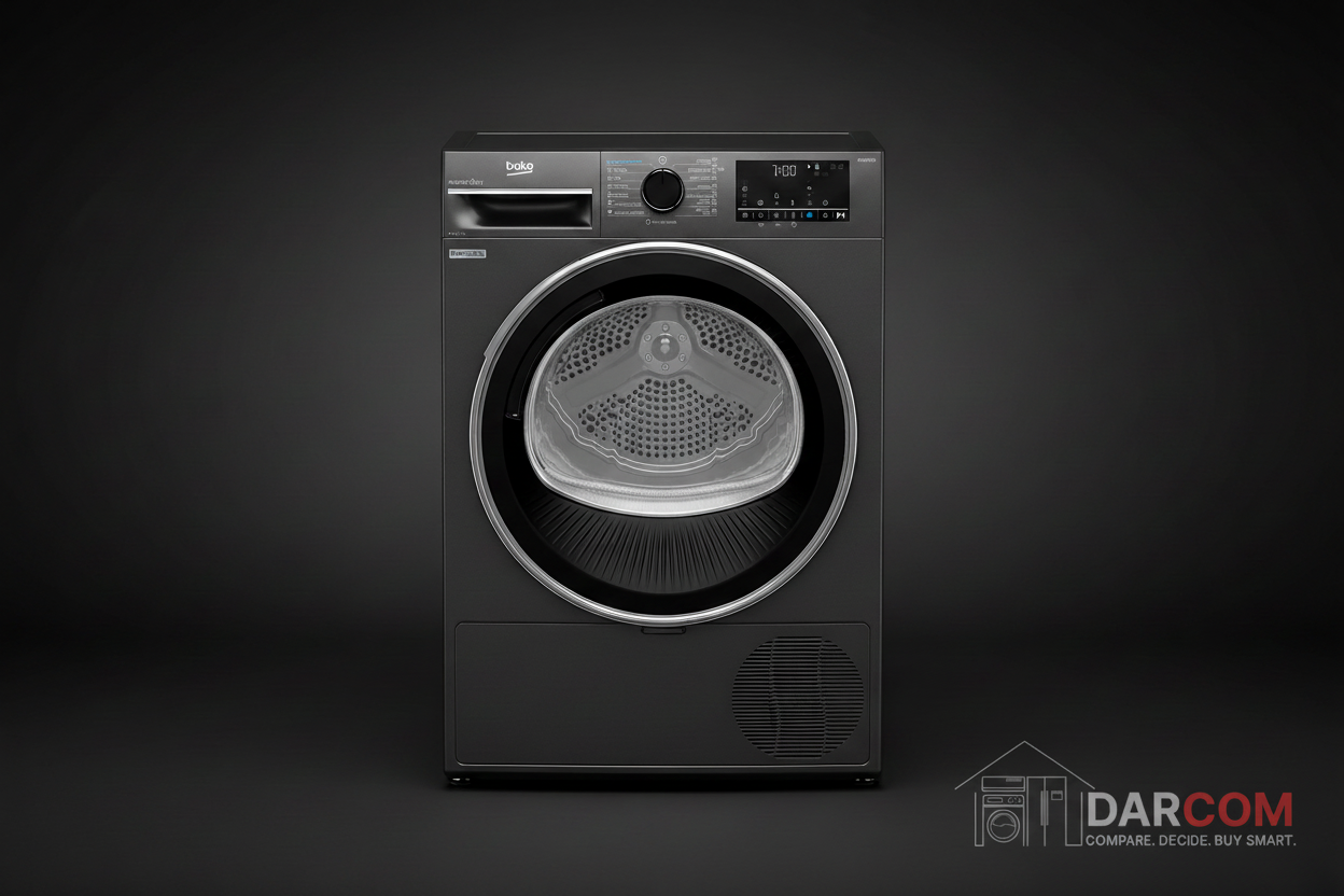 Beko Manhattan Grey Dryer Dark Theme with DARCOM Logo