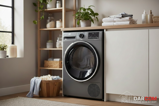 Beko Manhattan Grey Dryer Lifestyle with DARCOM Logo