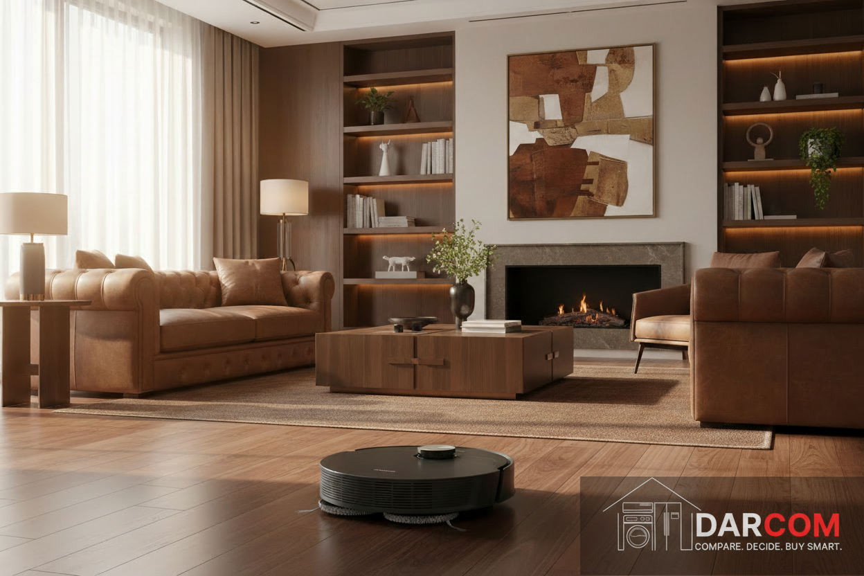 Dreame Robot Vacuum with DARCOM Logo - Luxury Living Room
