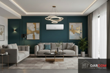 Gree AC in Dark Teal Living Room with DARCOM Logo