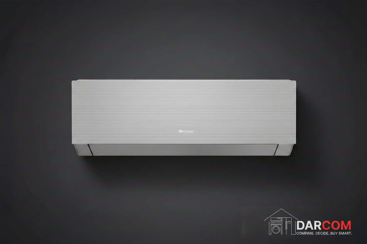 Gree Silver AC Product Dark Background with DARCOM Logo