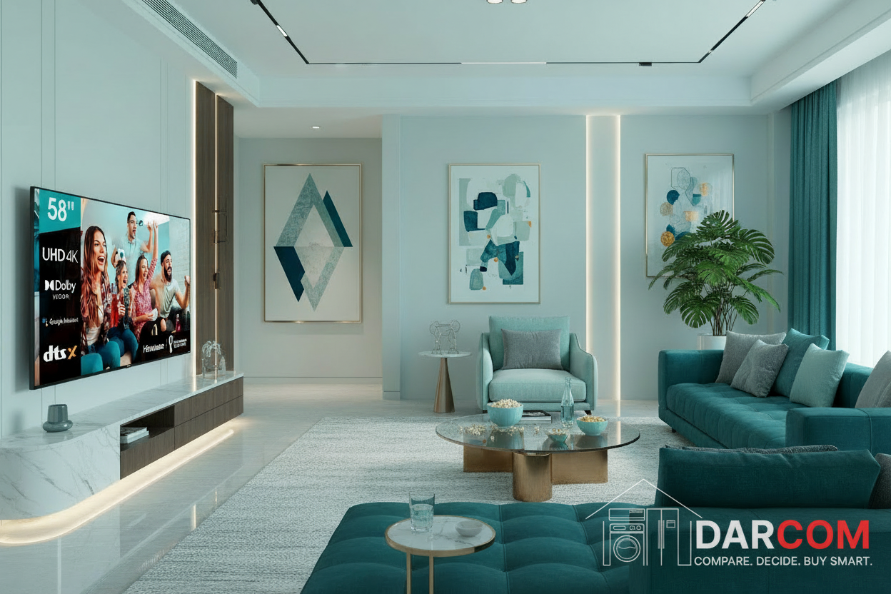 Hisense 4K UHD LED TV in Living Room with DARCOM Logo