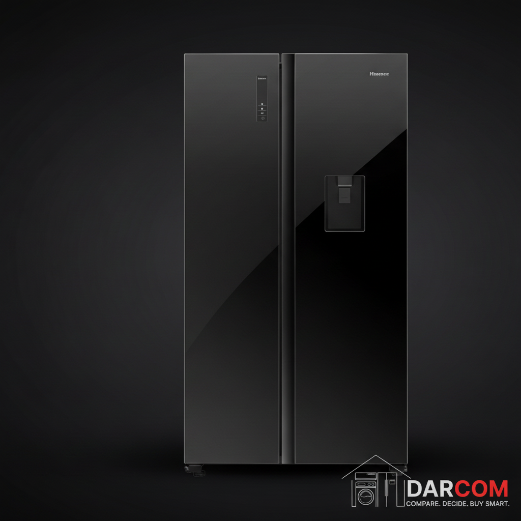Hisense Black Glass Refrigerator Isolated with DARCOM Logo