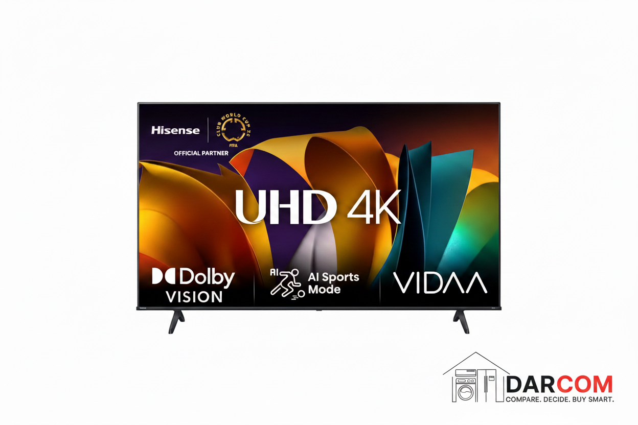 Hisense TV with DARCOM logo - Dark Background