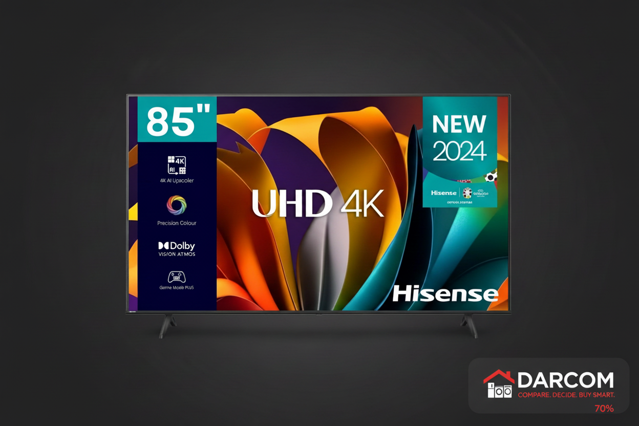 Hisense TV with DARCOM logo - Dark Background