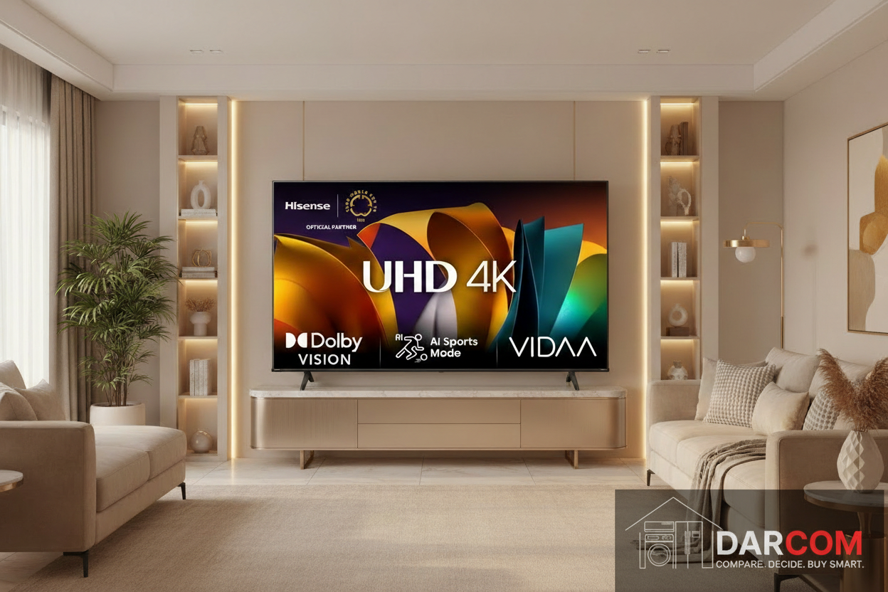 Hisense TV with DARCOM logo - Living Room
