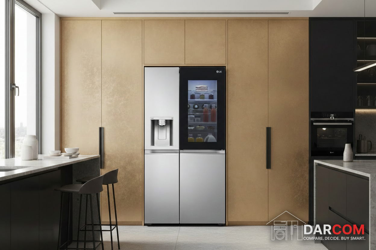 LG InstaView Refrigerator Gold Black Kitchen with Darcom Logo