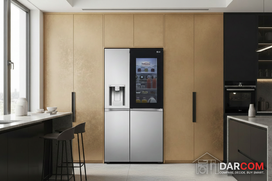 LG InstaView Refrigerator Gold Black Kitchen with Darcom Logo