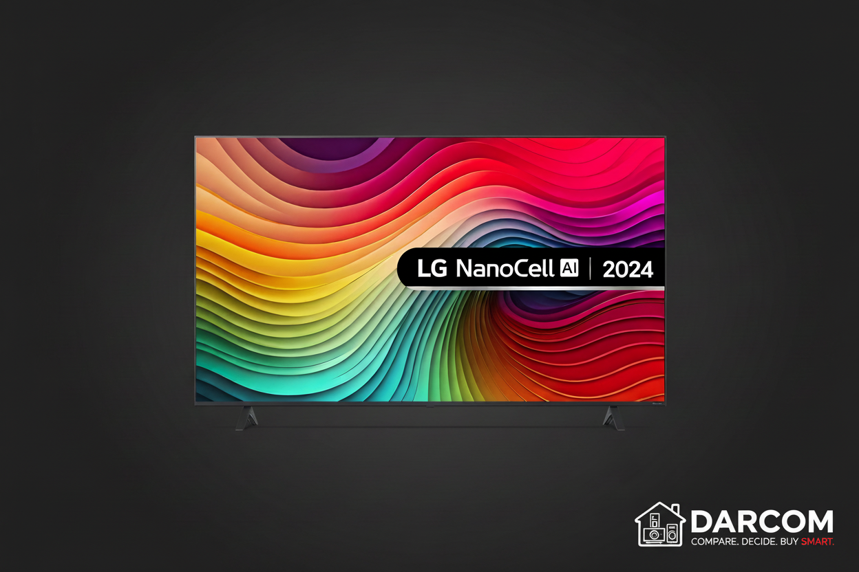 LG NanoCell TV with DARCOM logo - Dark Background