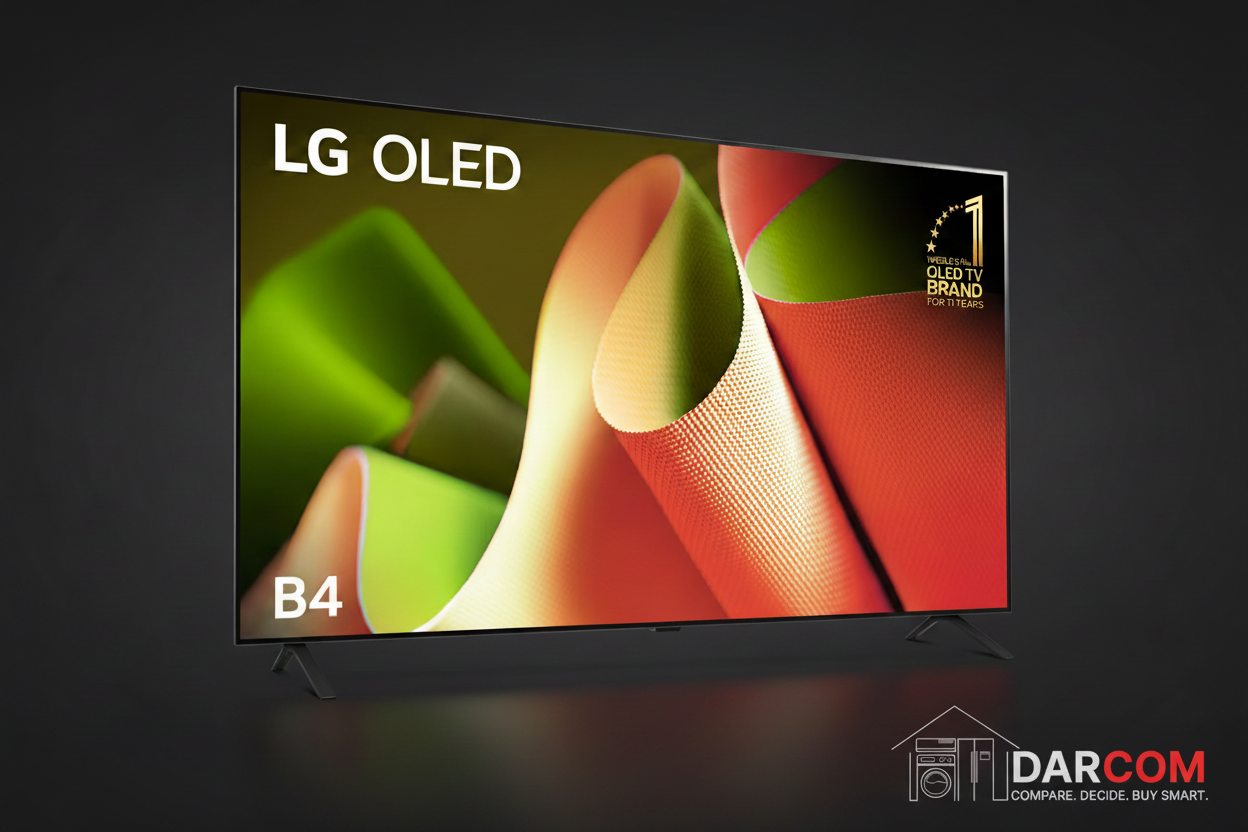 LG OLED TV with DARCOM logo - Dark Background