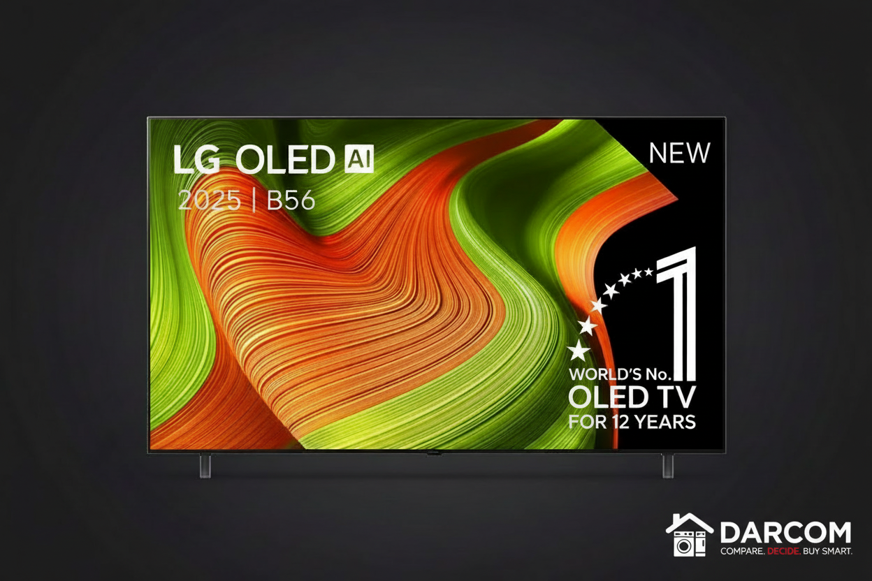 LG OLED TV with DARCOM logo - Dark Background