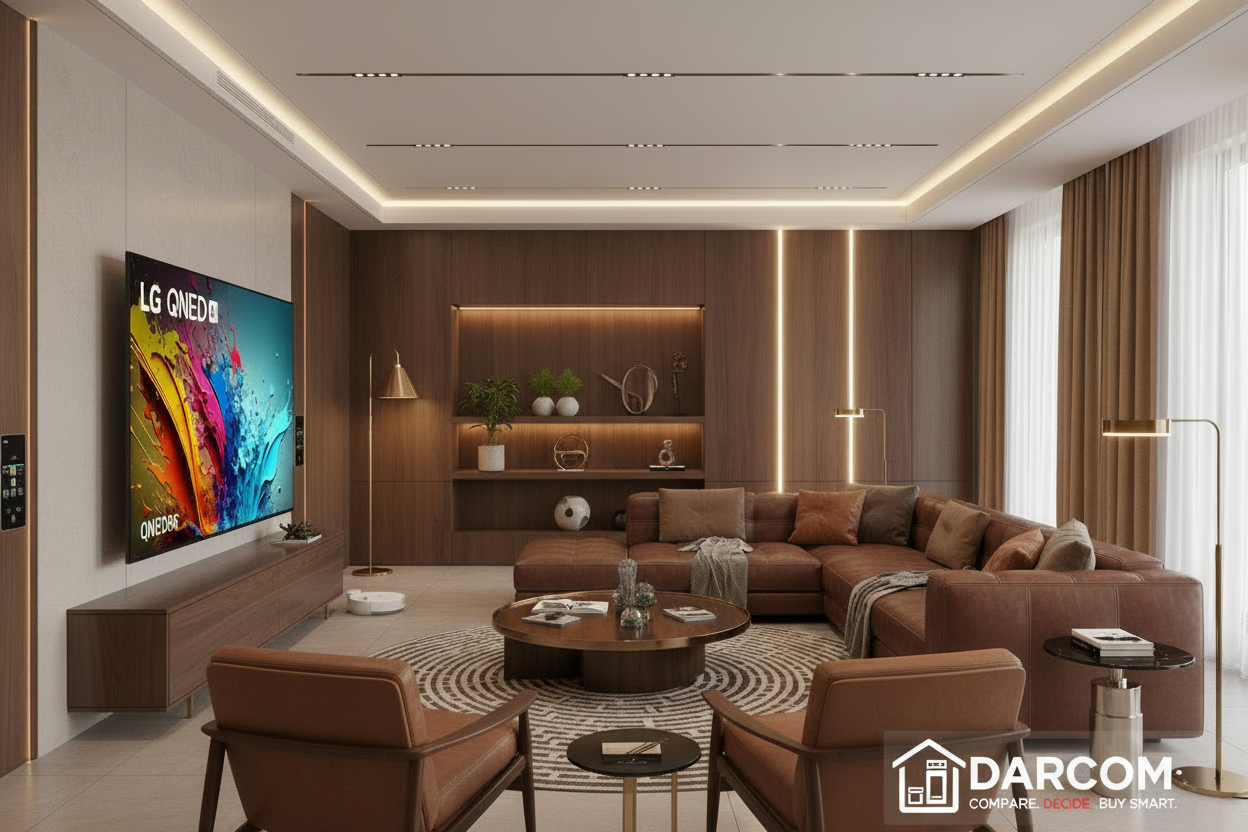 LG QNED MiniLED TV with DARCOM logo - Living Room