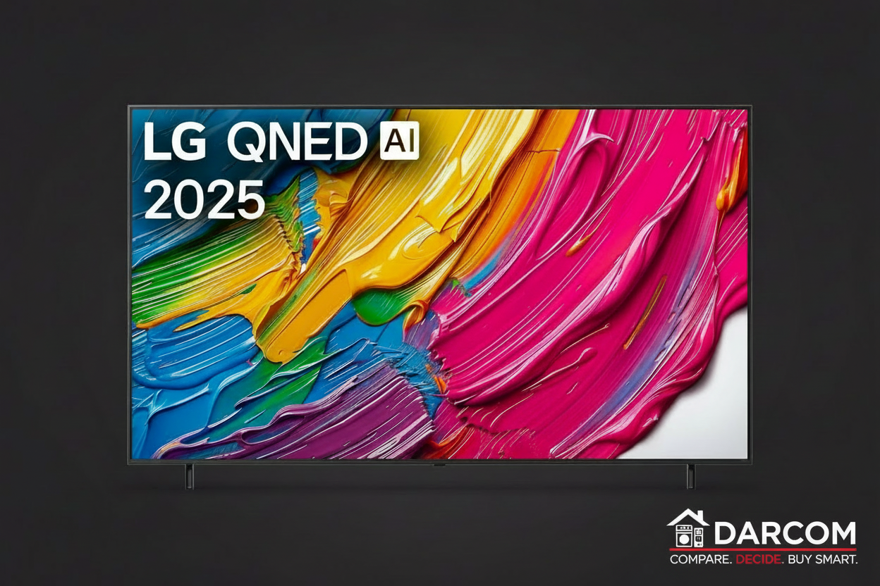 LG QNED TV with DARCOM logo - Dark Background