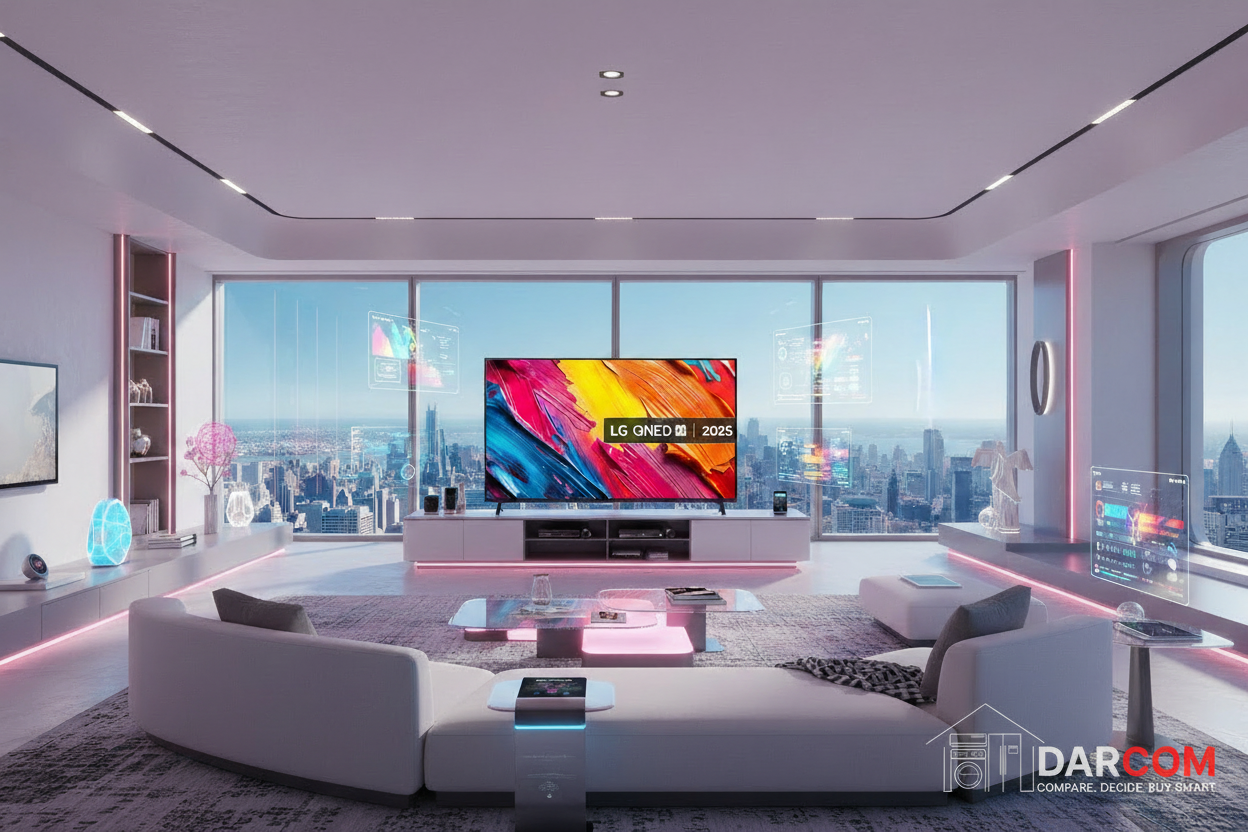 LG QNED TV with DARCOM logo - Living Room