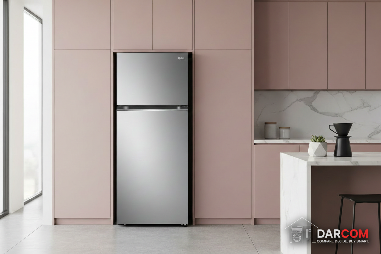 LG Refrigerator Dusty Pink Kitchen with Darcom Logo
