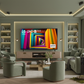 LG UHD TV in elegant moldy green living room
