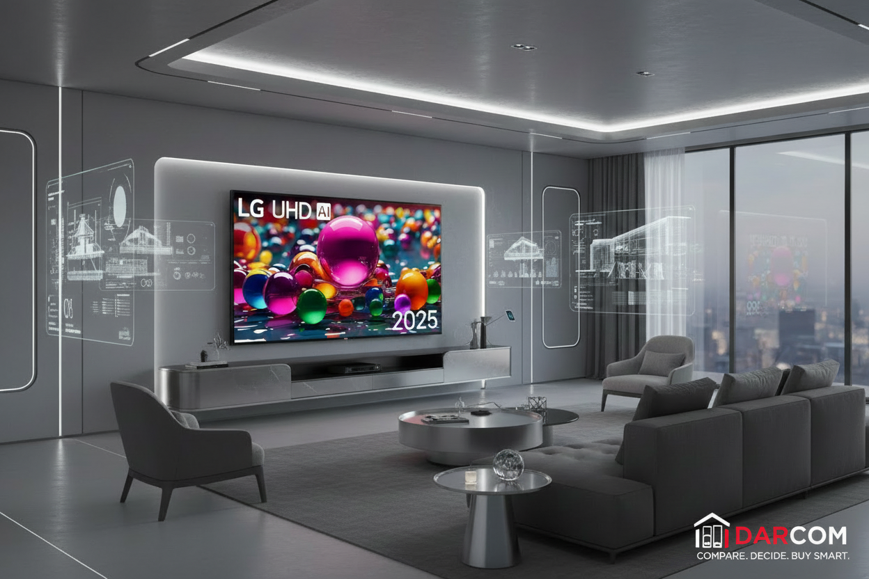 LG UHD TV with DARCOM logo - Living Room