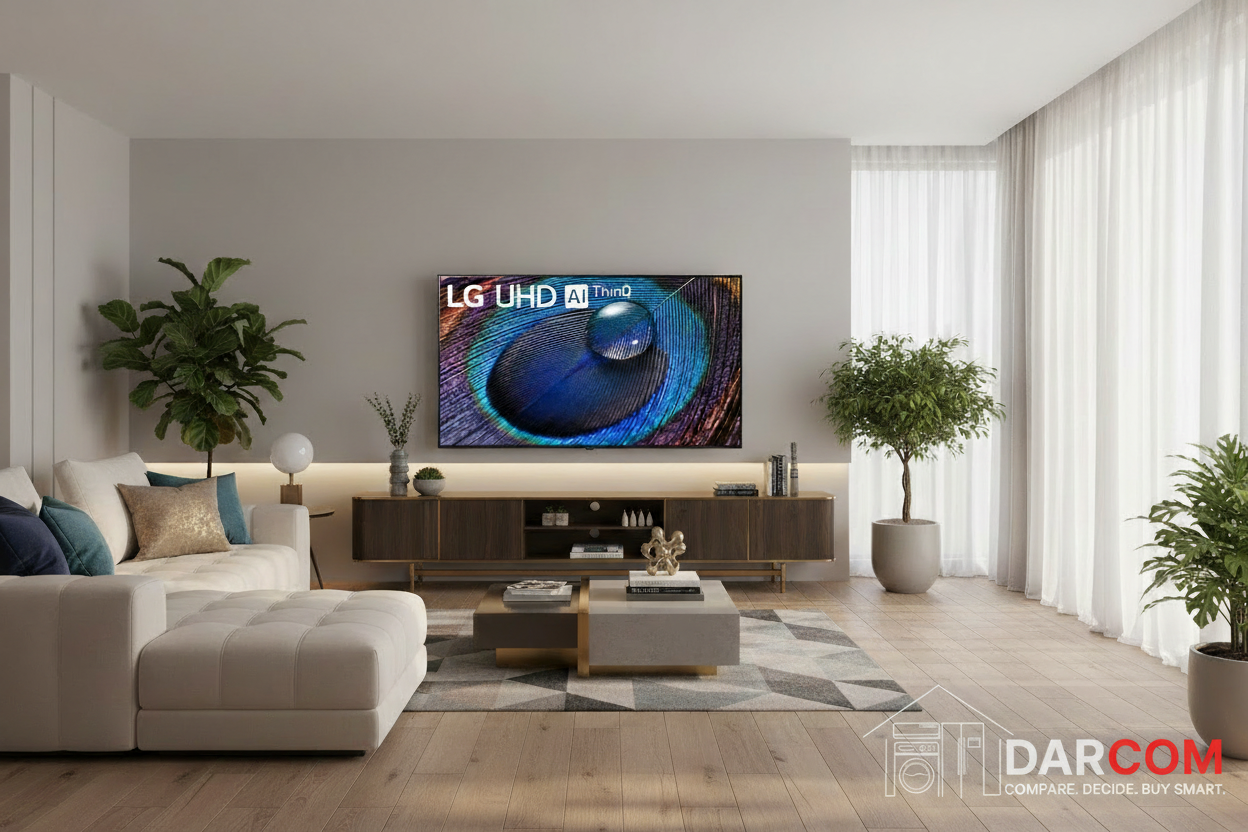 LG UHD TV with DARCOM logo - Living Room