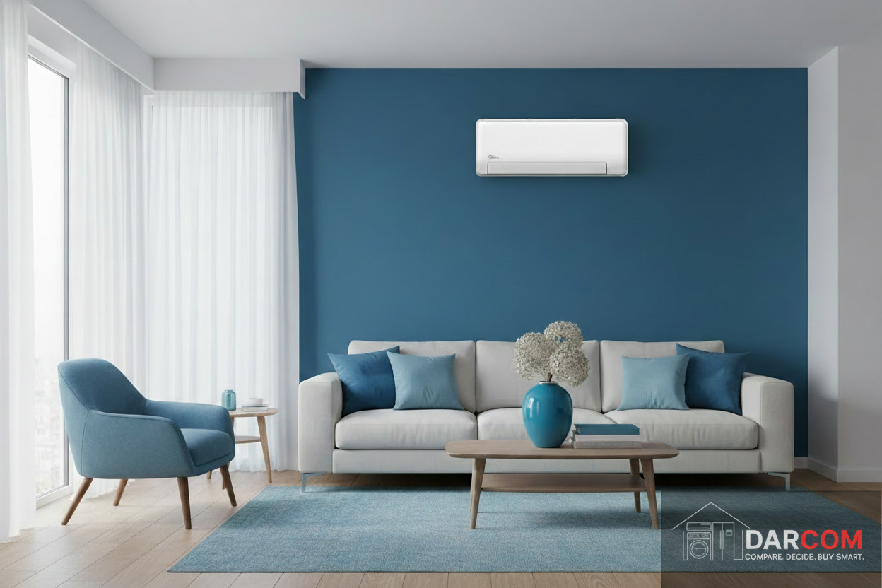 Midea AC Lifestyle Azure Living Room with DARCOM Logo