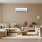 Midea AC Lifestyle Beige Living Room with DARCOM Logo