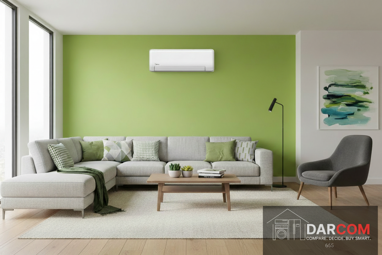Midea AC Lifestyle Lime Green Living Room with DARCOM Logo