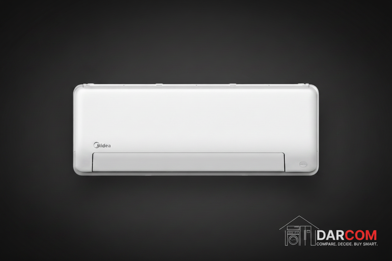 Midea AC Product Shot Dark Background with DARCOM Logo
