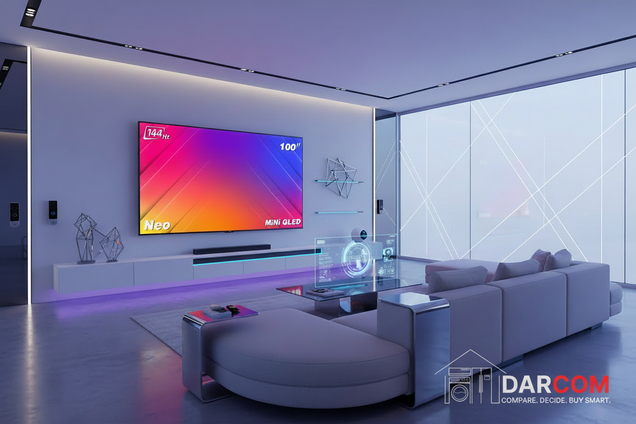 Neo 100" TV Lifestyle with DARCOM Logo