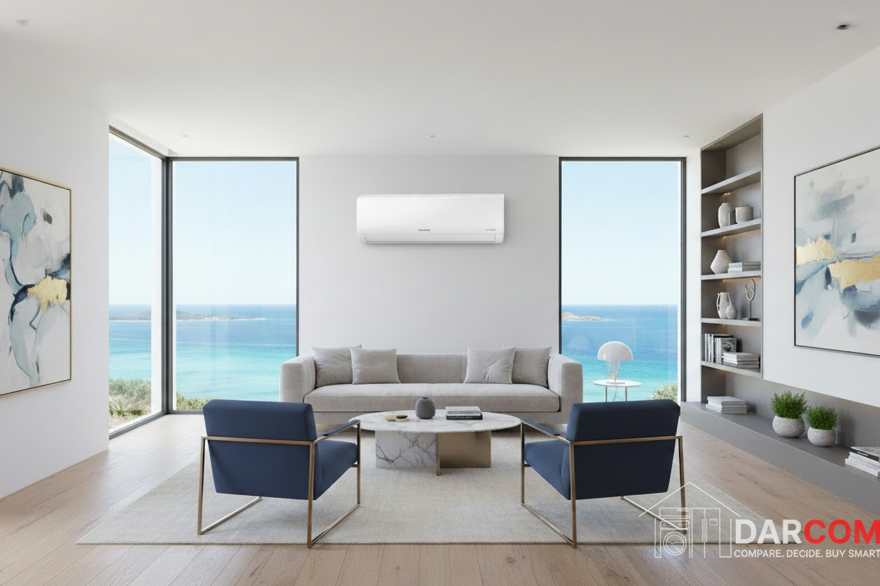 Samsung AC in Luxury Living Room with DARCOM Logo
