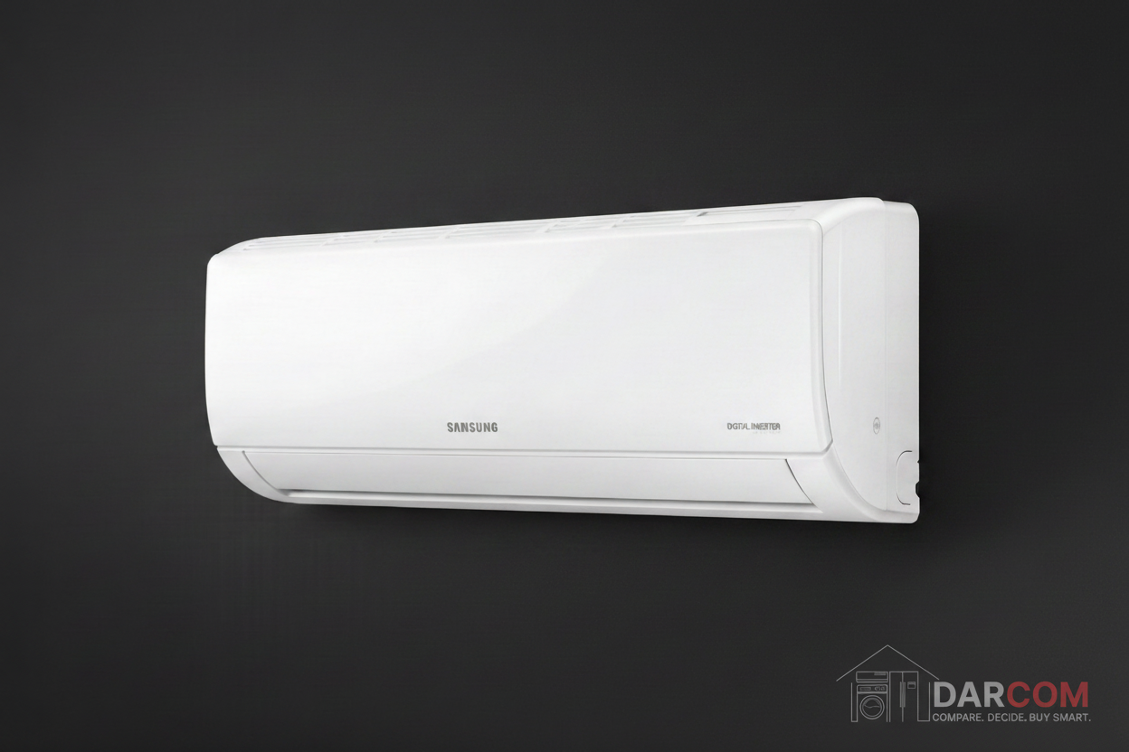 Samsung AC Unit on Dark Background with DARCOM Logo