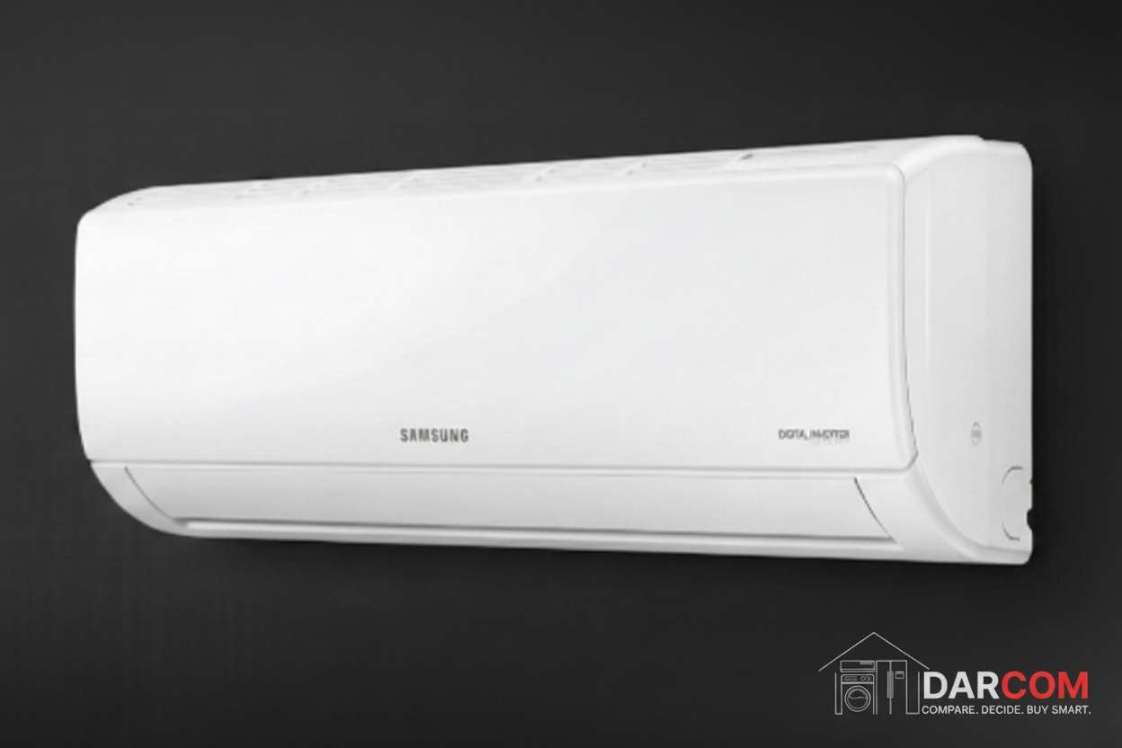 Samsung AC Unit on Dark Background with DARCOM Logo