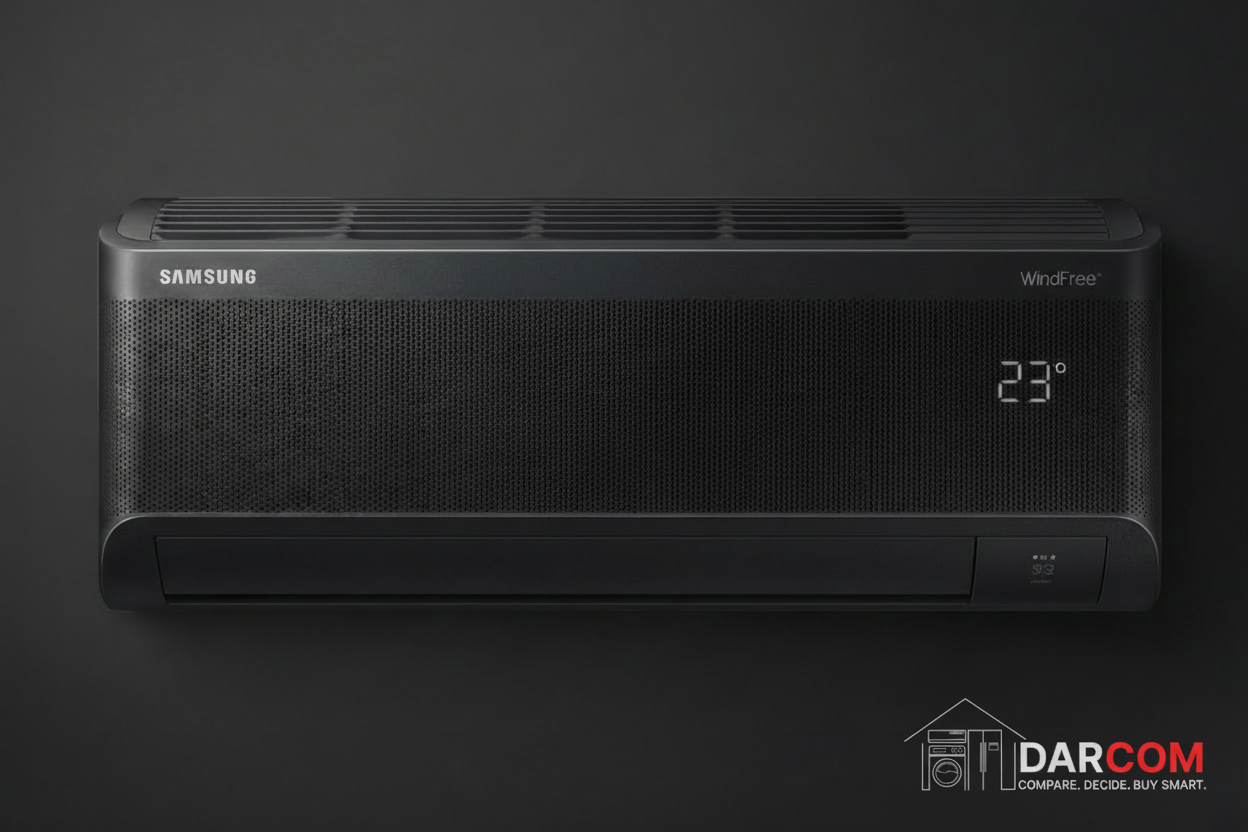 Samsung AC Unit on Dark Background with DARCOM Logo