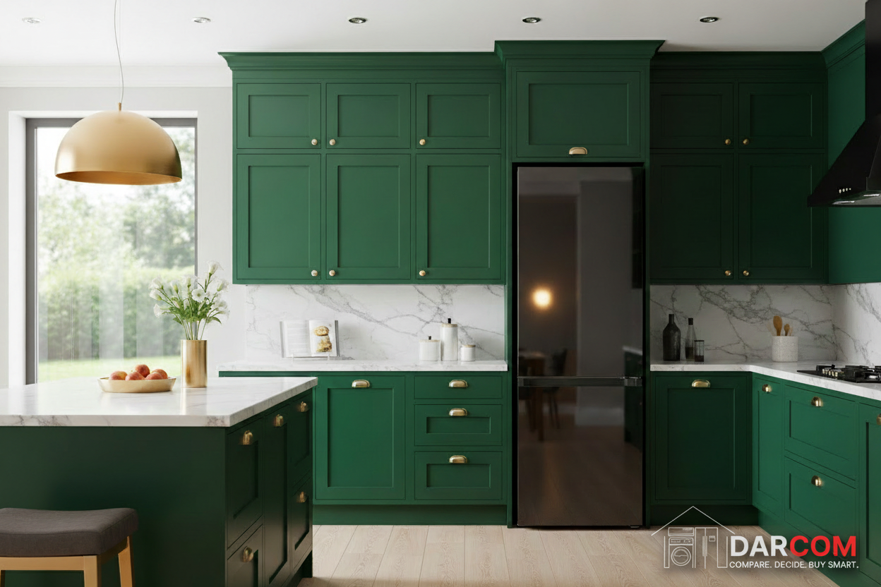 Samsung Bespoke Refrigerator Emerald Green Kitchen with Darcom Logo