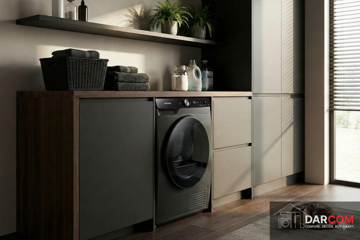 Samsung Black Bespoke Dryer with DARCOM Logo