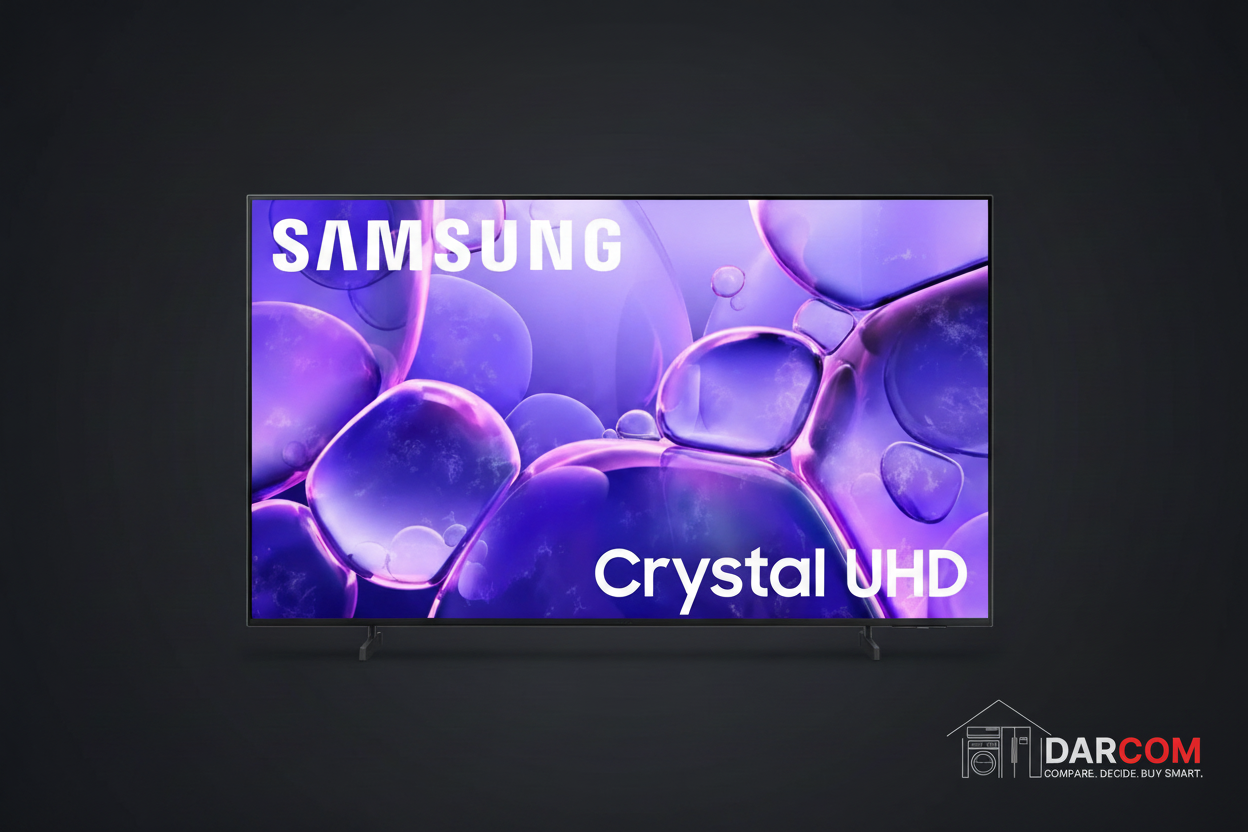 Samsung Crystal UHD TV with DARCOM logo - Dark Background