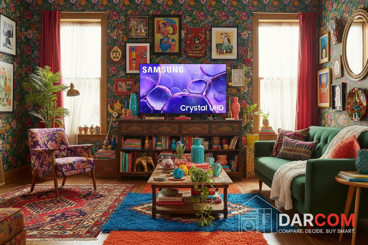 Samsung Crystal UHD TV with DARCOM logo - Lifestyle