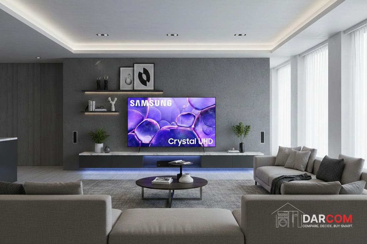 Samsung Crystal UHD with DARCOM logo - Living Room