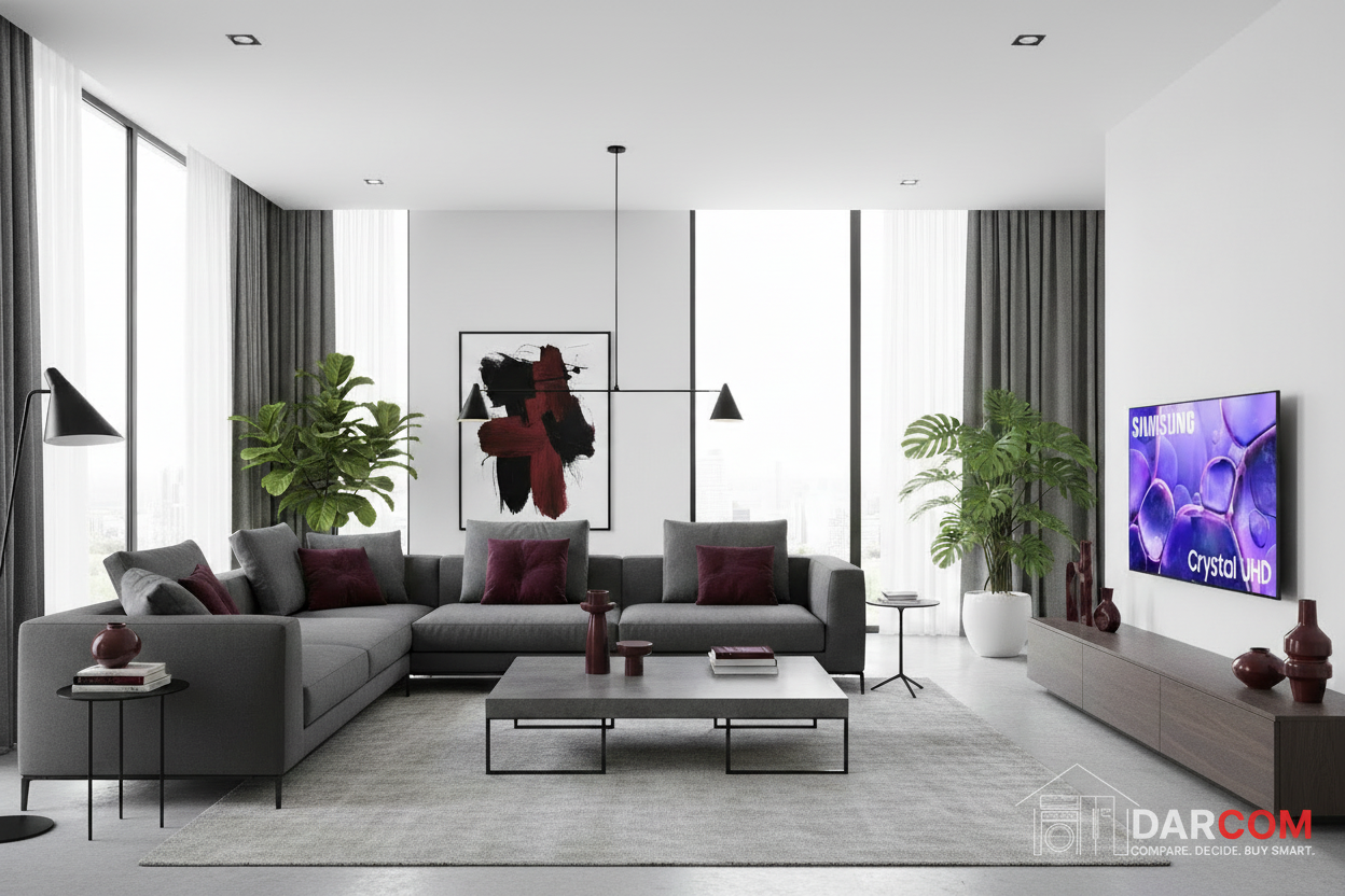 Samsung Crystal UHD with DARCOM logo - Living Room