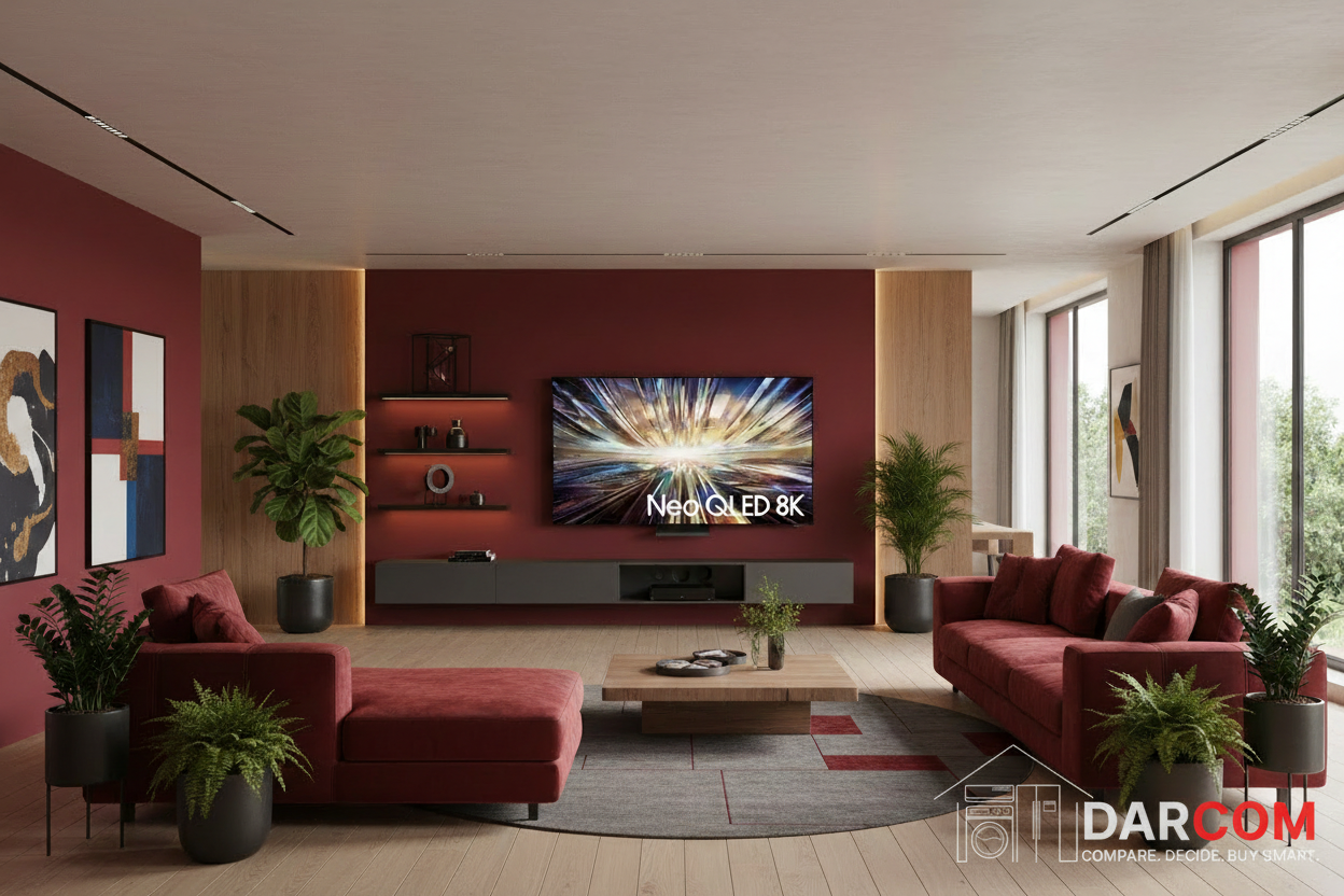 Samsung Neo QLED 8K TV with DARCOM logo - Living Room