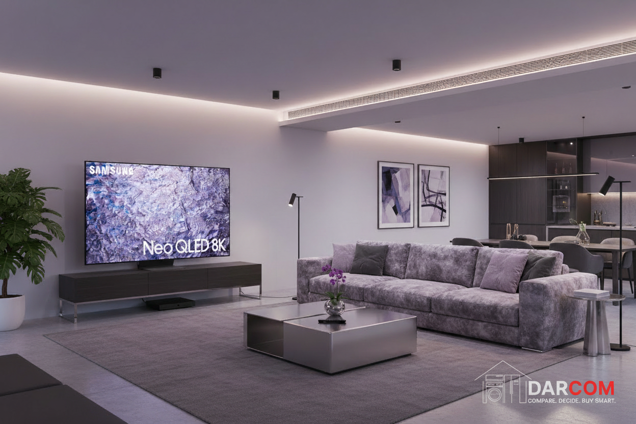 Samsung Neo QLED 8K TV with DARCOM logo - Living Room