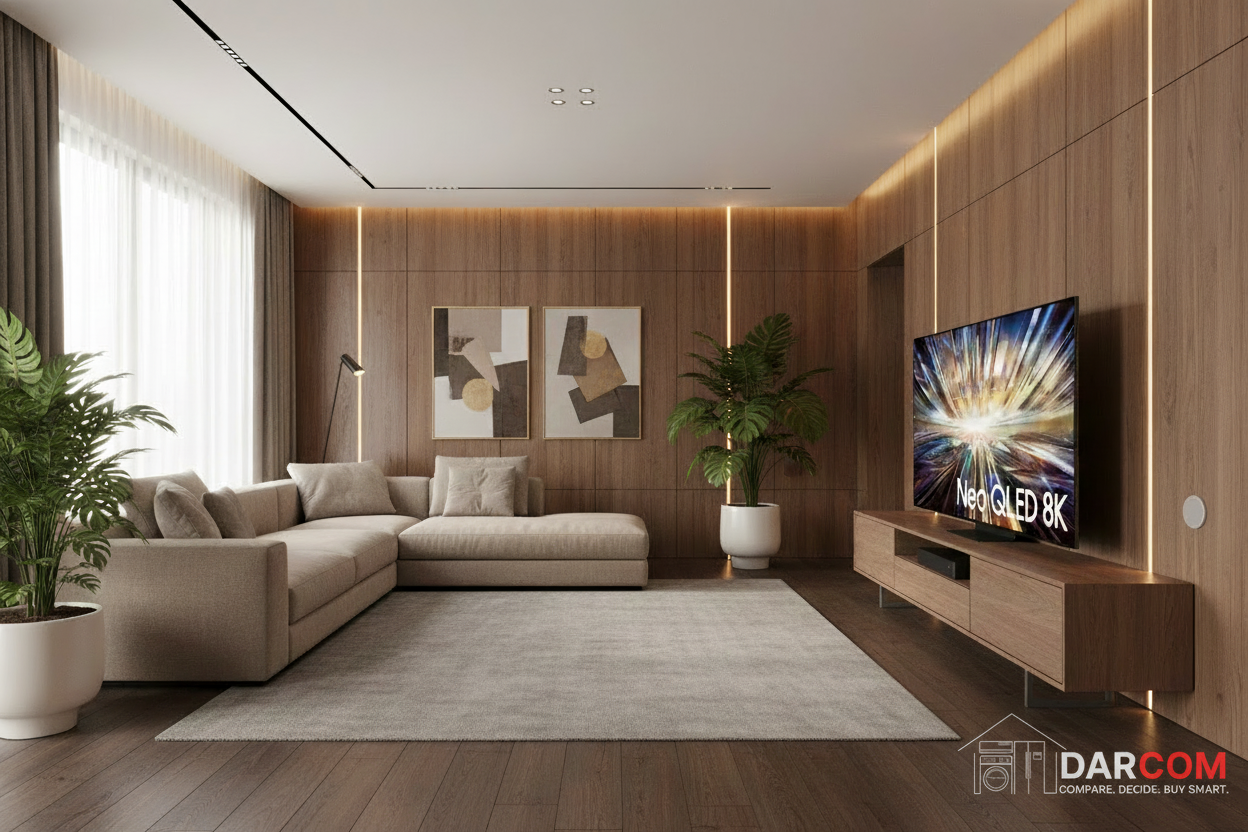 Samsung Neo QLED 8K TV with DARCOM logo - Living Room
