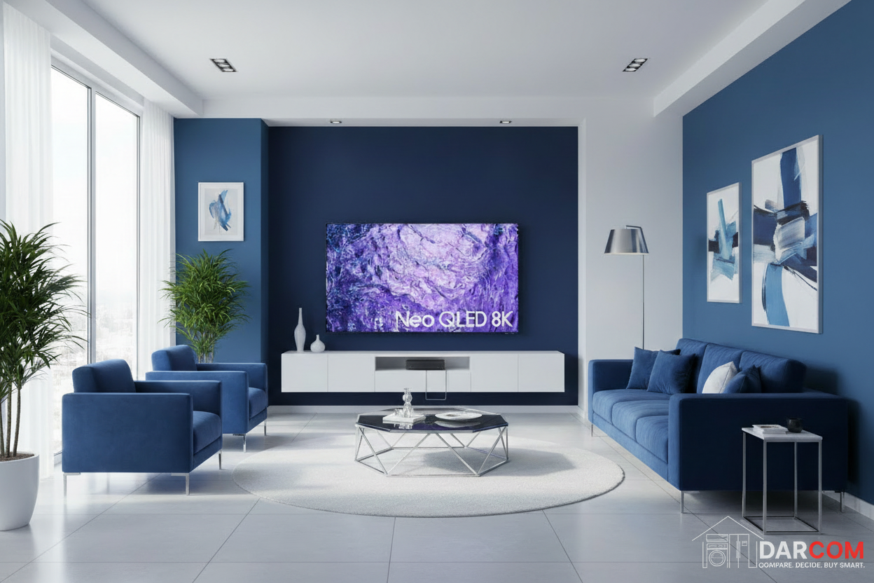 Samsung Neo QLED 8K TV with DARCOM logo - Luxury Living Room